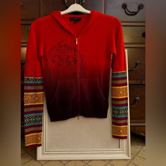 RAW Cashmere deep orange ombre hoodie with crystal and embellished details S - Picture 1 of 16